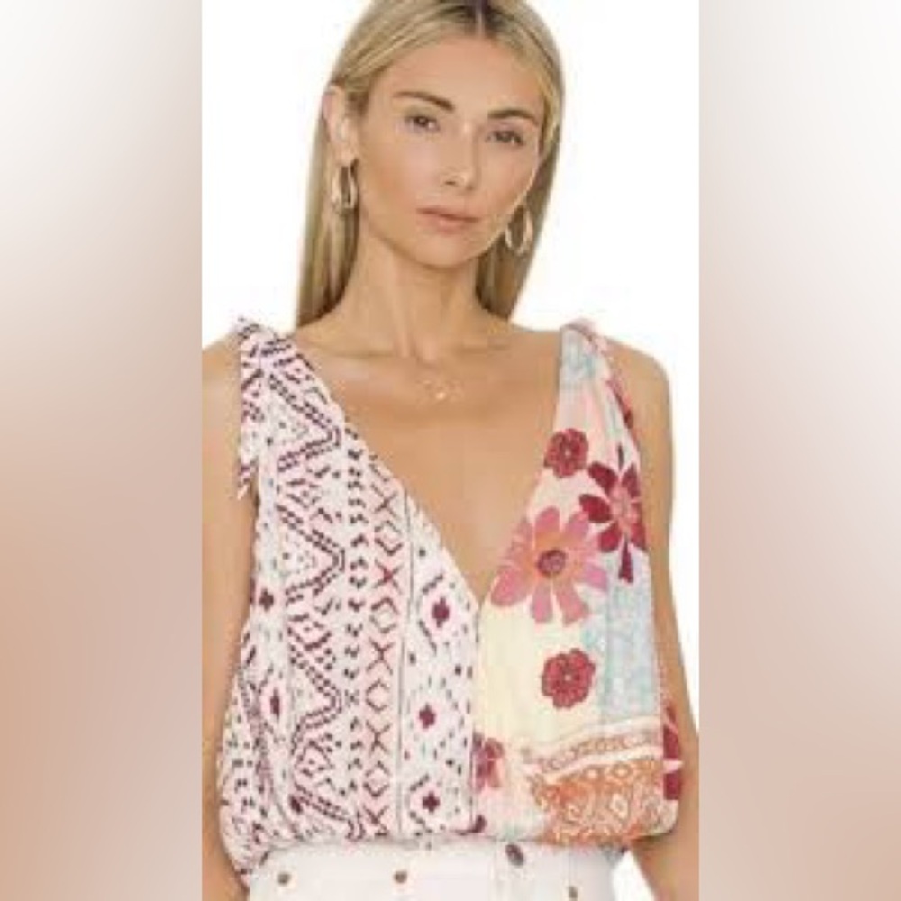 #82 NWOT Free People Tied To You Tank In Tropical Combo Size Large
